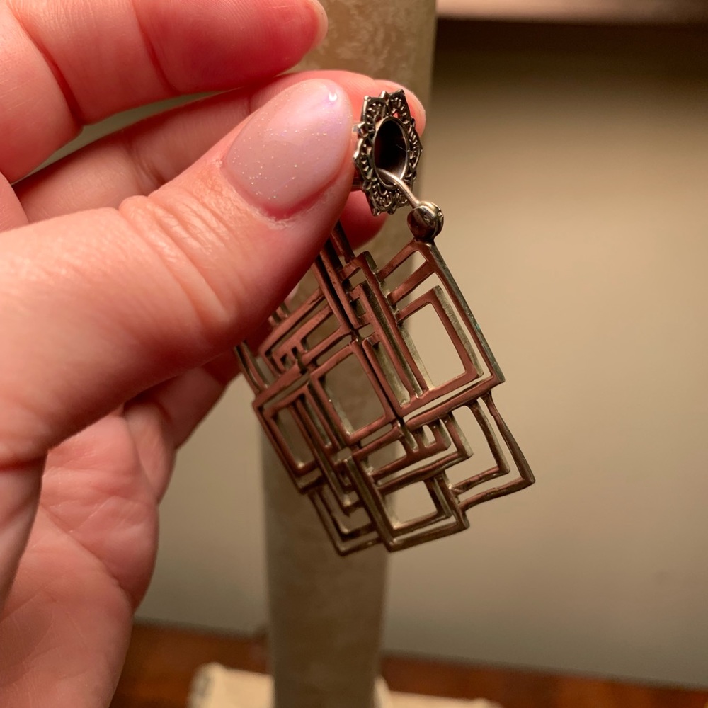 Rare Tawapa Maya Silver Geometric Sacred Geometry Ear Weight Earrings Hangers View 3